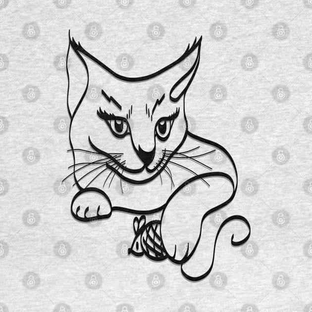 Cat with mouse line art by Print Art Station